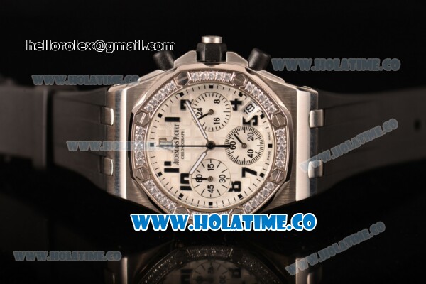 Audemars Piguet Royal Oak Offshore Miyota OS20 Quartz Steel Case with White Dial and Black Arabic Numeral Markers - Diamonds Bezel (EF) - Click Image to Close